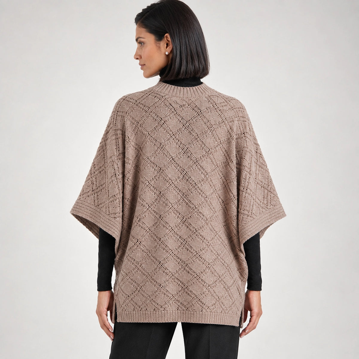 Dalvey Wool Knit Poncho — Beige (apparel back)