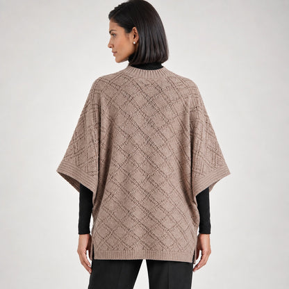 Dalvey Wool Knit Poncho — Beige (apparel back)