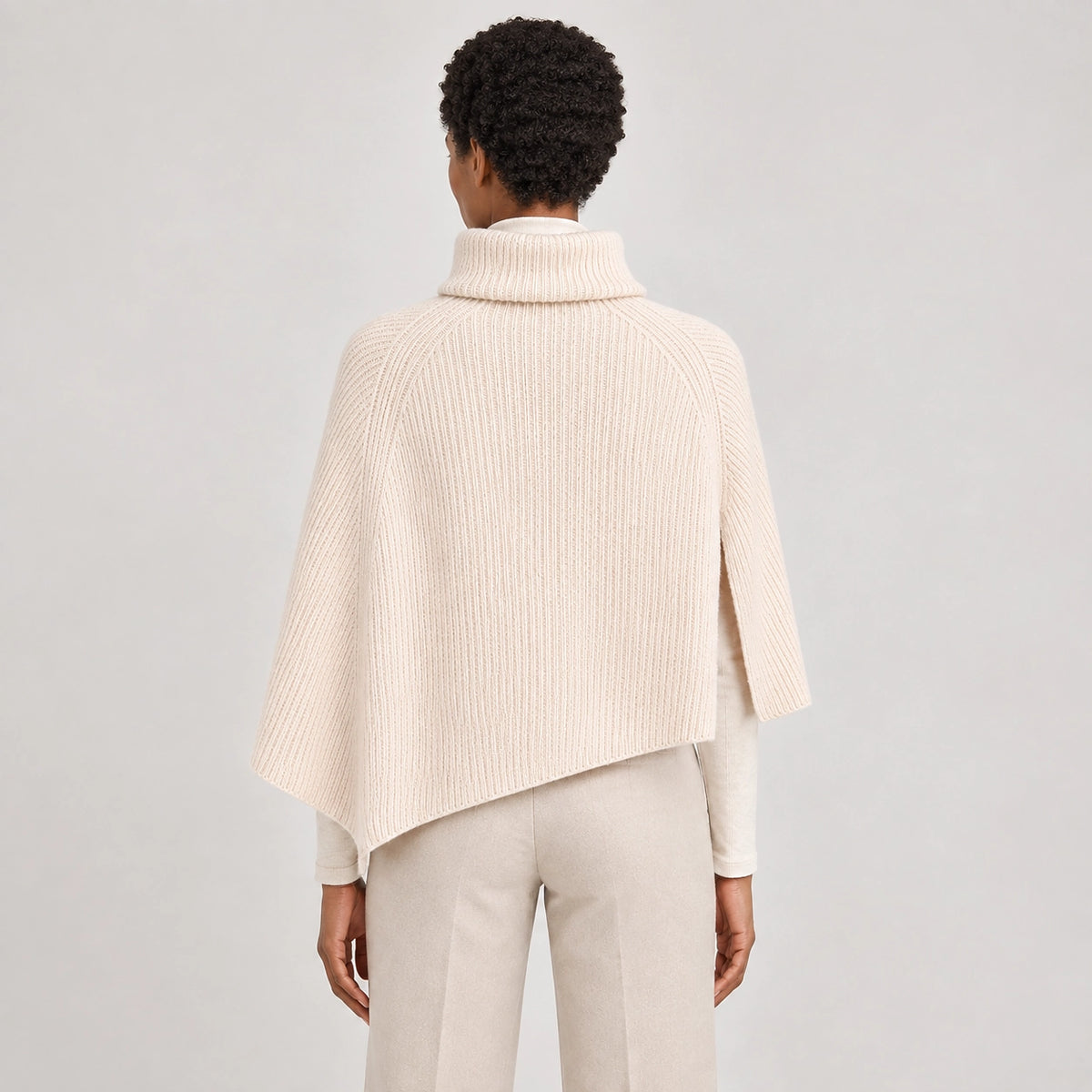 Hobart Wool Poncho — Beige (apparel back)