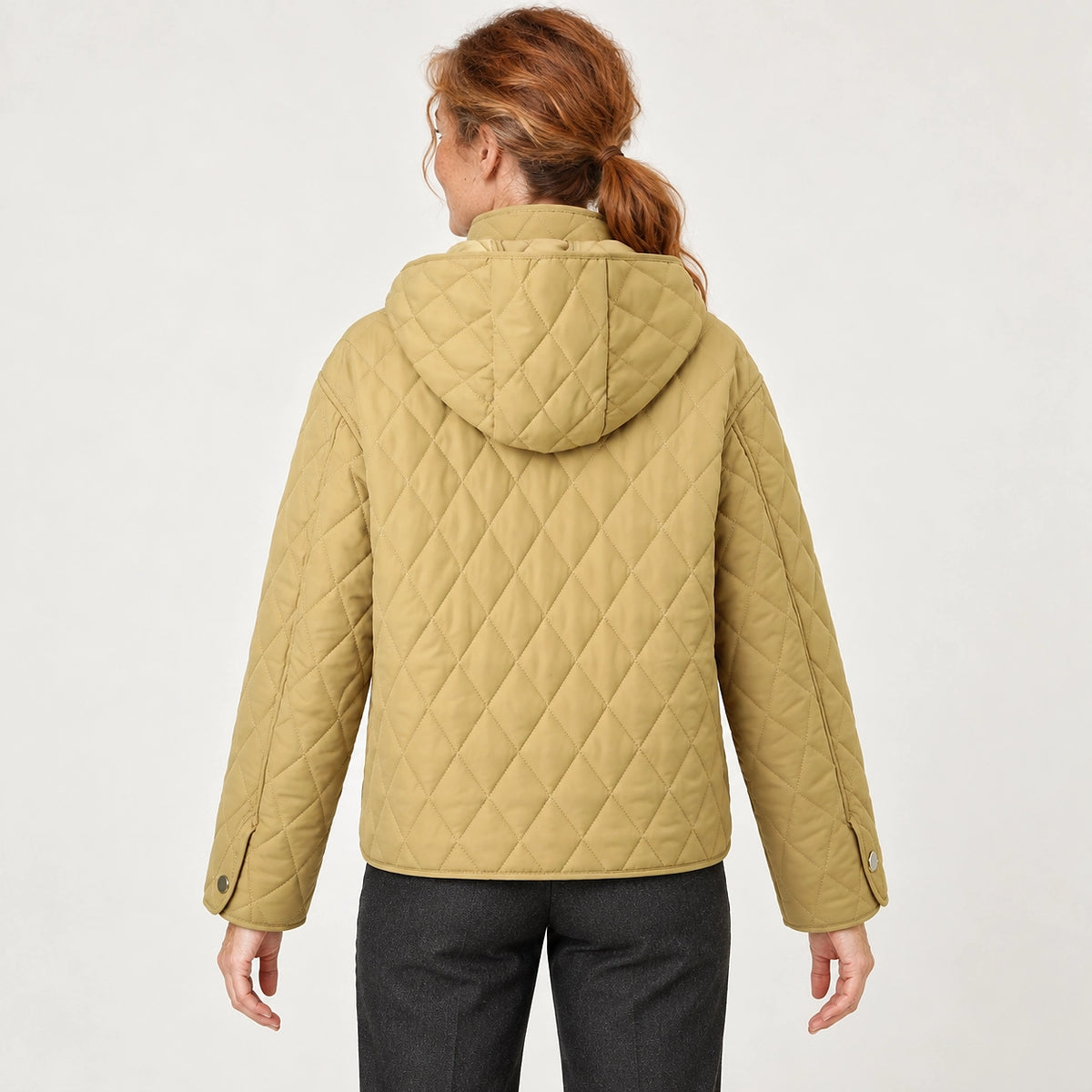 Loravienne Quilted Hooded Jacket — Beige (apparel back)