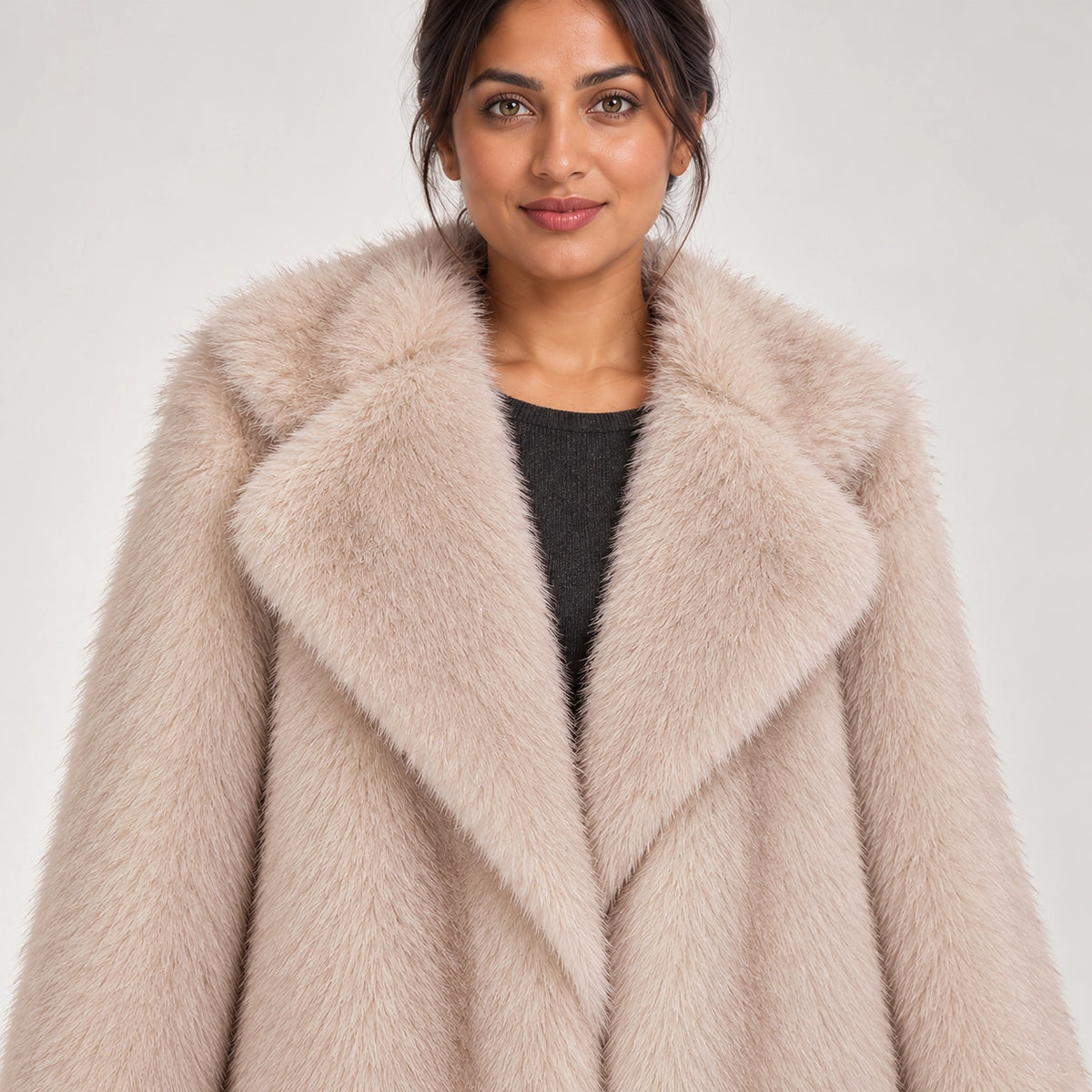 Neravessa Lapel Coat — Beige (apparel detail)