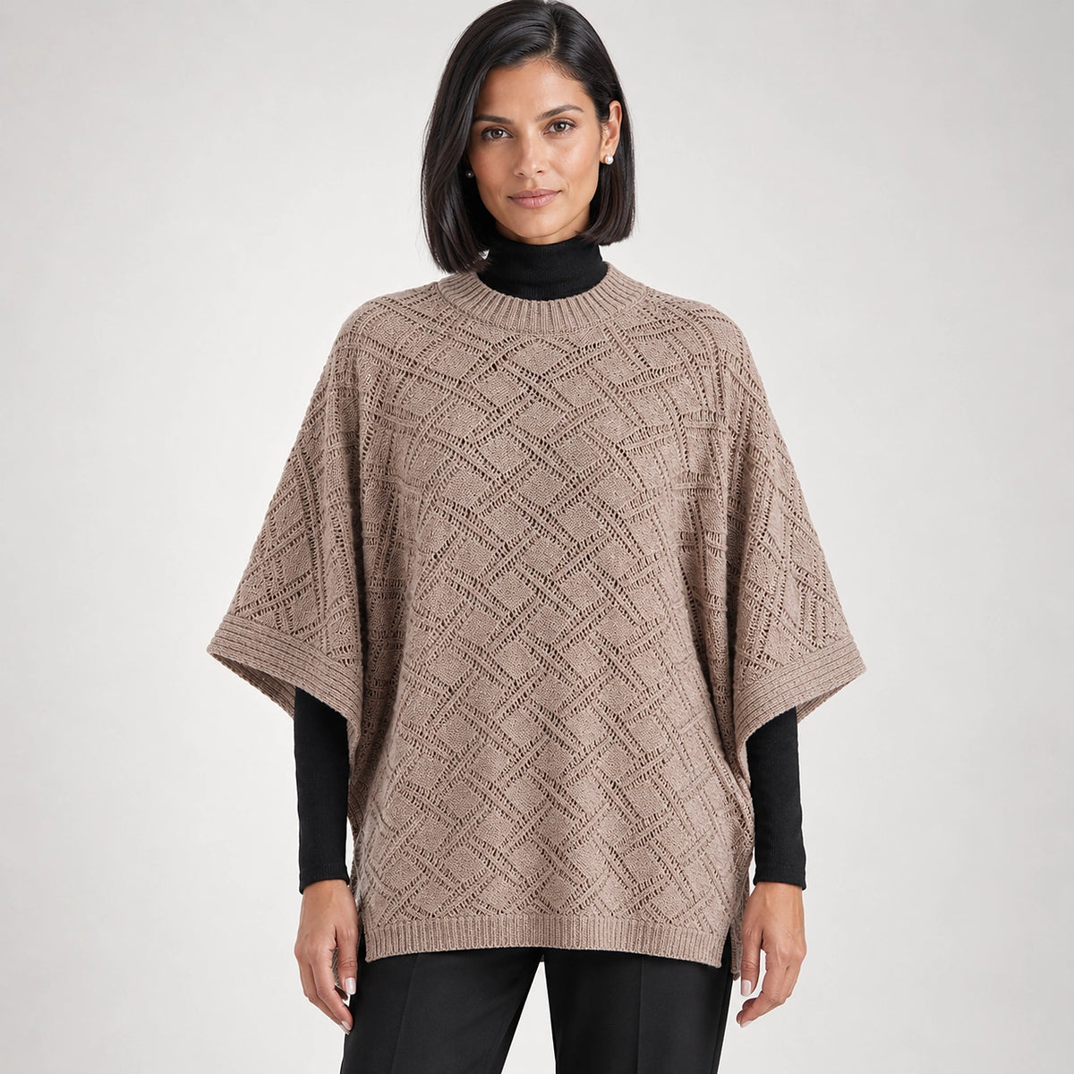 Dalvey Wool Knit Poncho — Beige (apparel front)