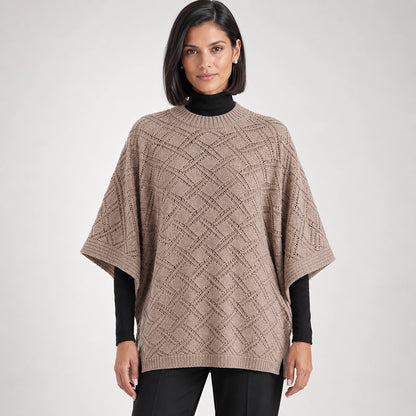 Dalvey Wool Knit Poncho — Beige (apparel front)