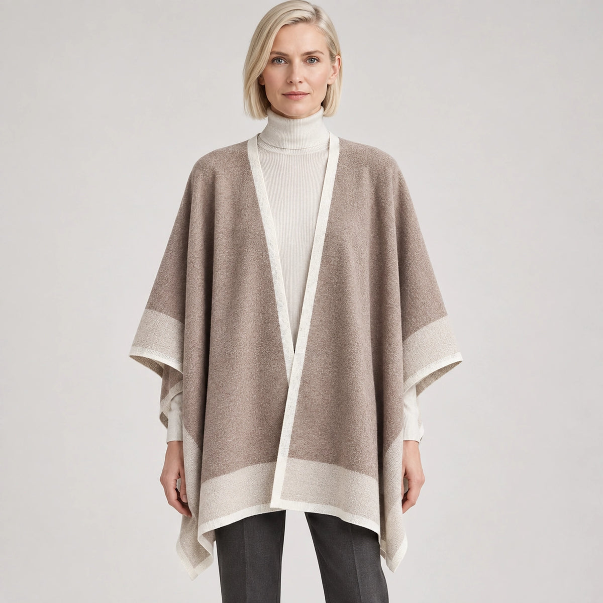 Halvera Merino Wool Poncho — Beige (apparel front)