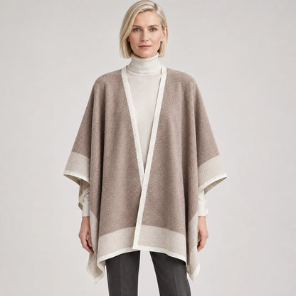 Halvera Merino Wool Poncho — Beige (apparel front)