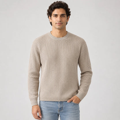 Harlen Ribbed Crewneck Sweater — Beige (apparel front)