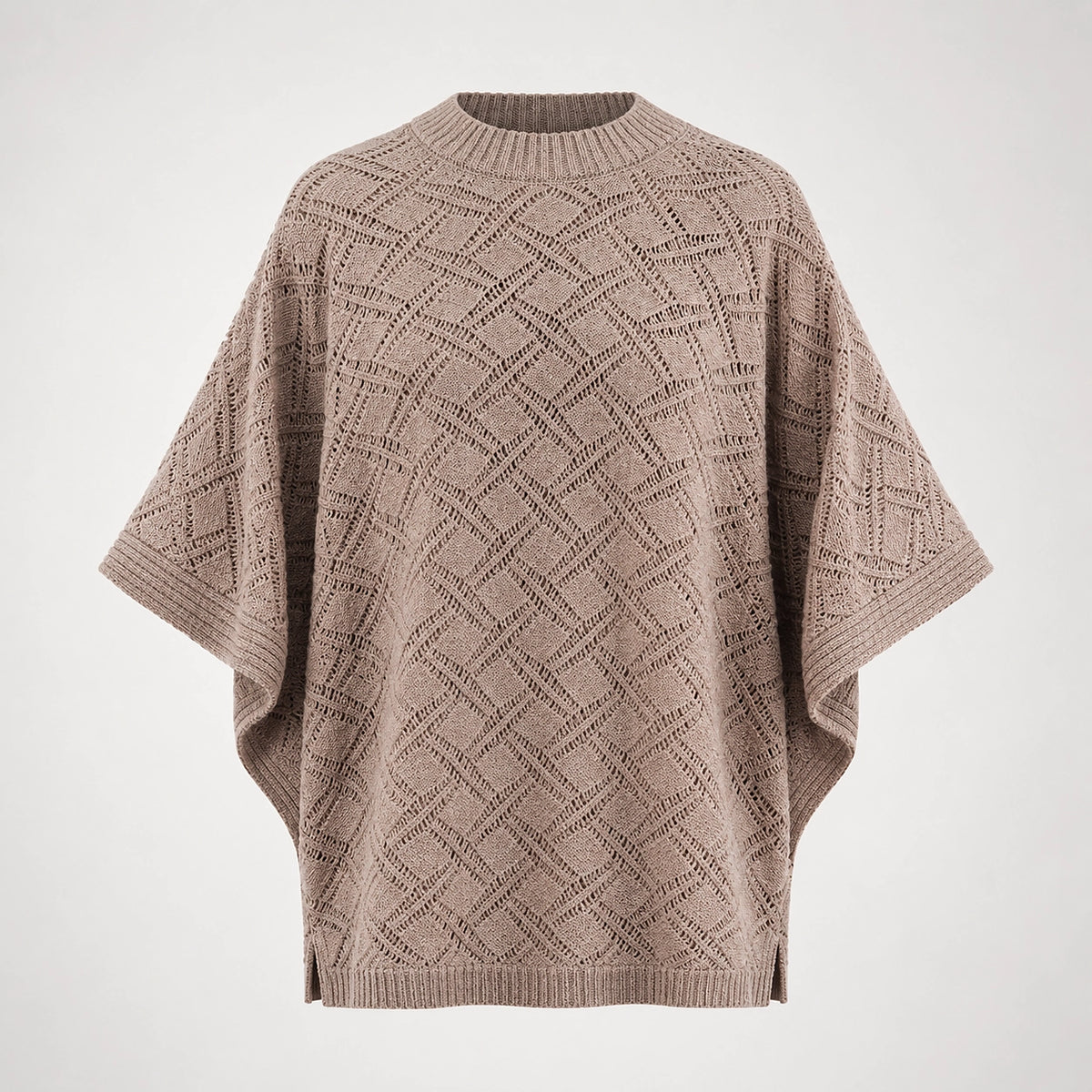 Dalvey Wool Knit Poncho — Beige (apparel solo)