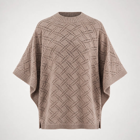 Dalvey Wool Knit Poncho — Beige (apparel solo)