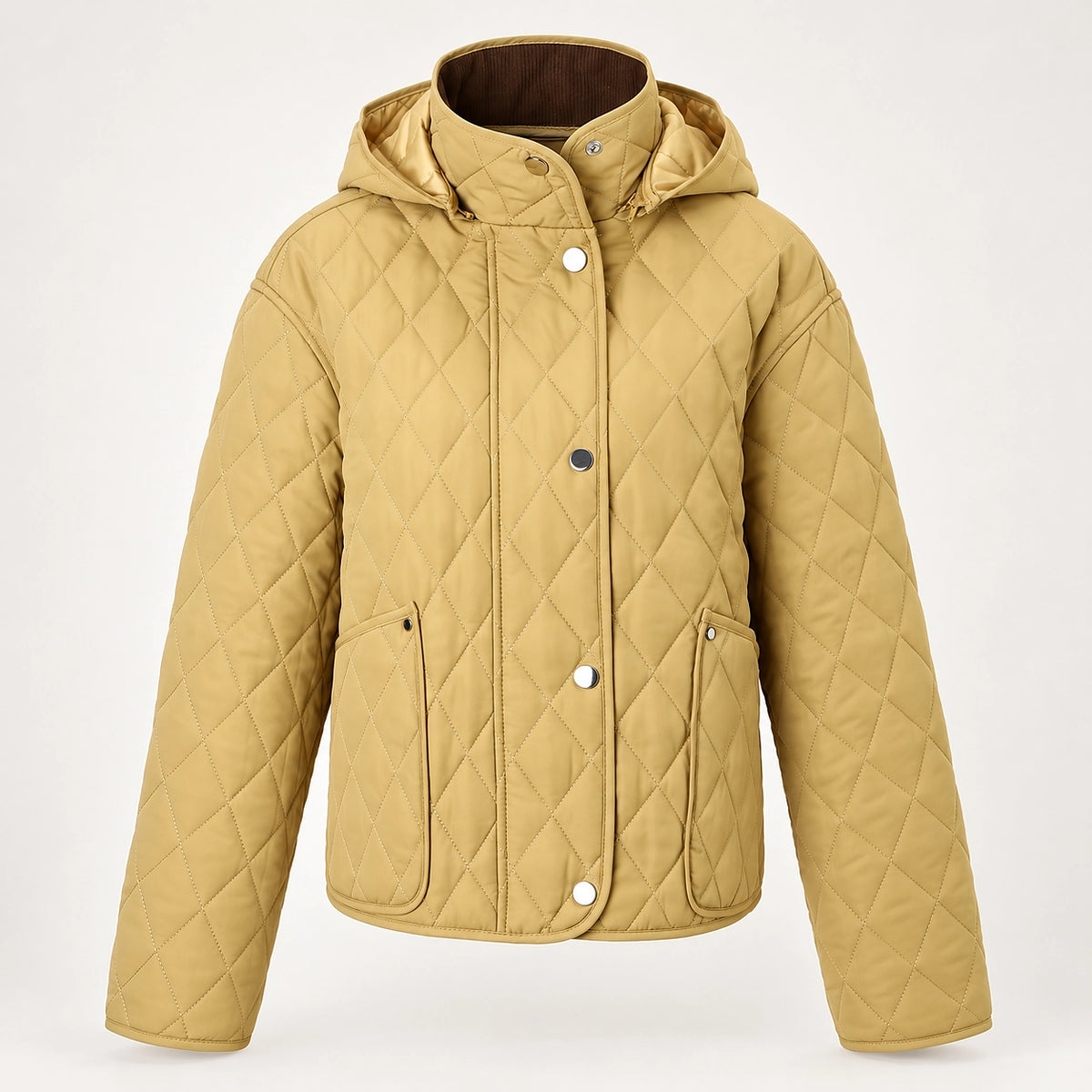 Loravienne Quilted Hooded Jacket — Beige (apparel solo)