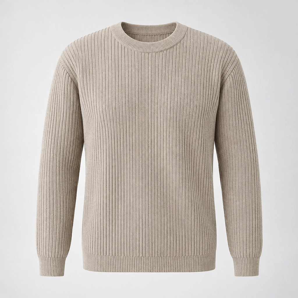 Harlen Ribbed Crewneck Sweater — Beige (apparel solo)