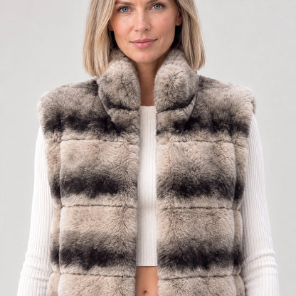 Belara Striped Faux Fur Vest — Beige & Black Stripe (apparel detail)