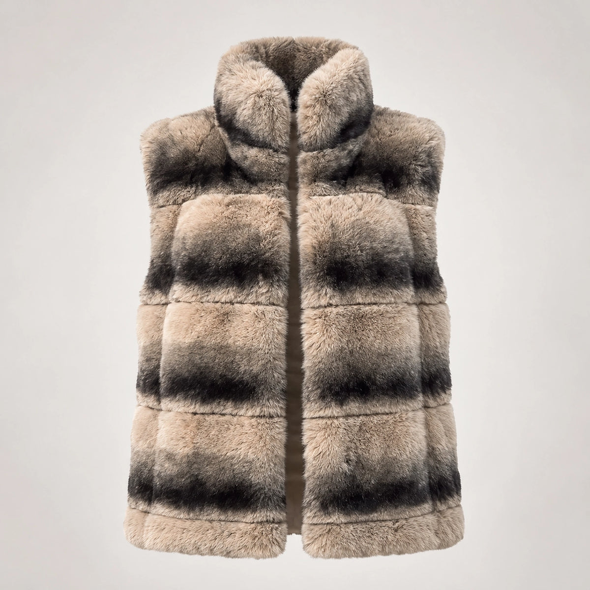 Belara Striped Faux Fur Vest — Beige & Black Stripe (apparel solo)