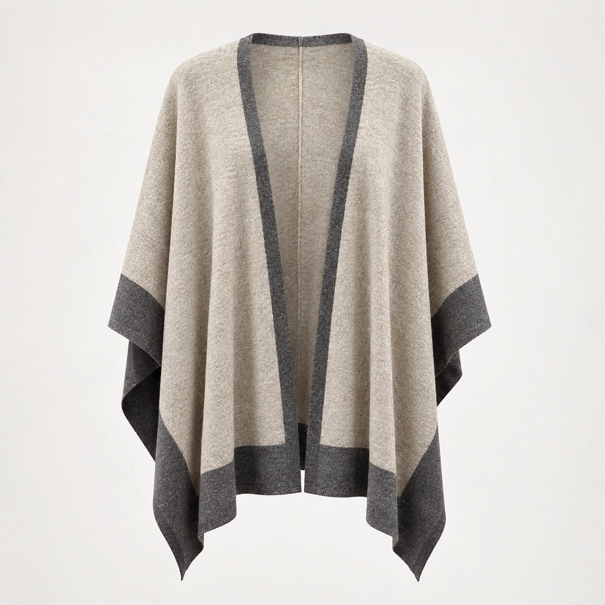 Halvera Merino Wool Poncho — Beige & Charcoal (apparel solo)