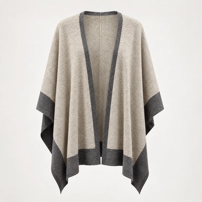 Halvera Merino Wool Poncho — Beige & Charcoal (apparel solo)