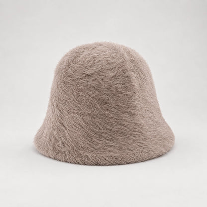 Beloria Rabbit Fur Bucket Hat — Beige (headwear solo front)