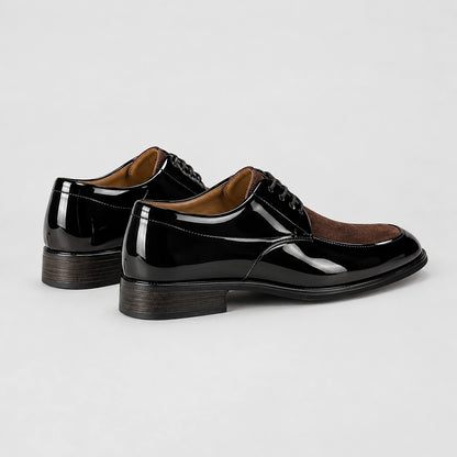 Halvord Leather Derby Oxfords — Black And Brown (mens shoe angle)
