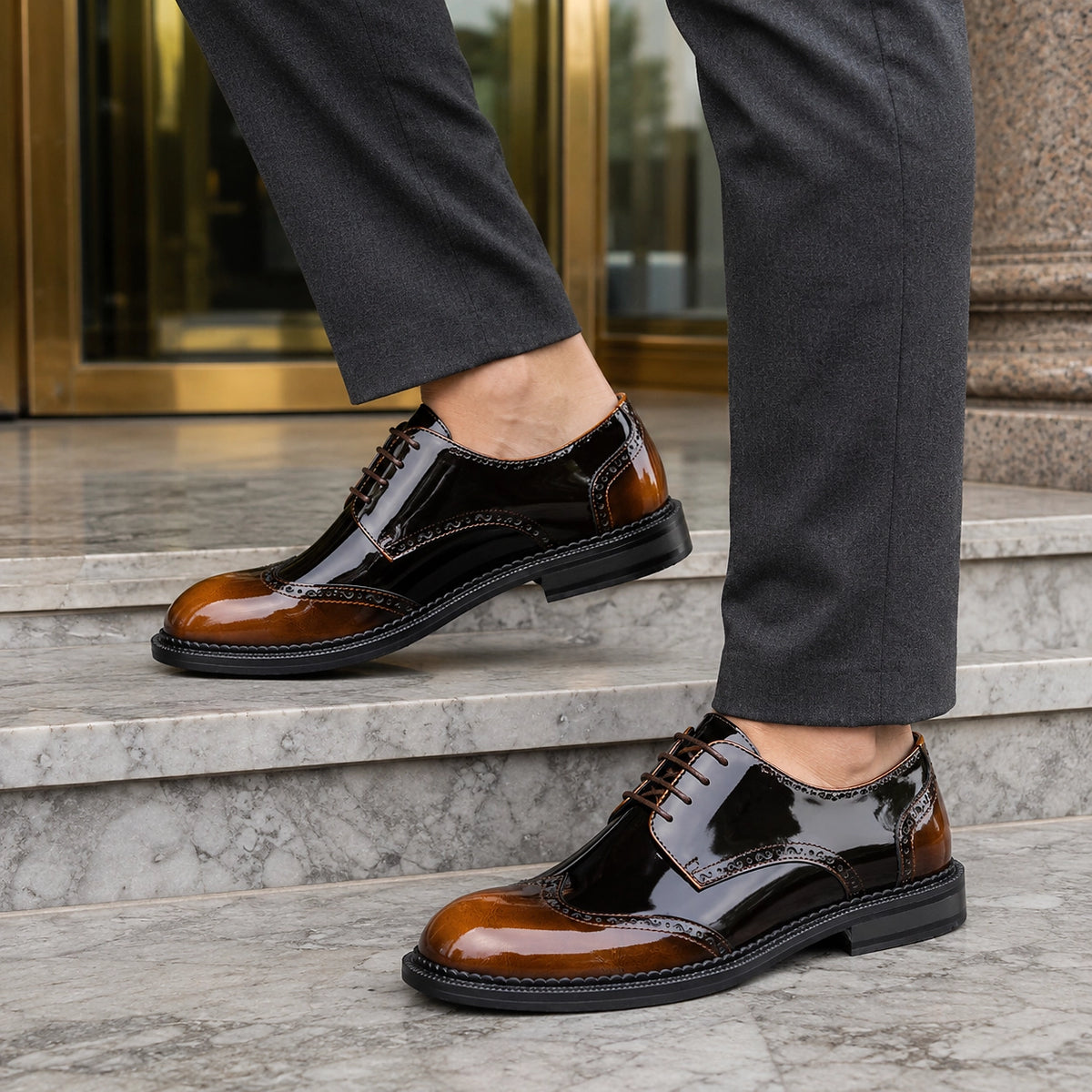 Halford Leather Brogue Oxford — Black And White (footwear environment 1)