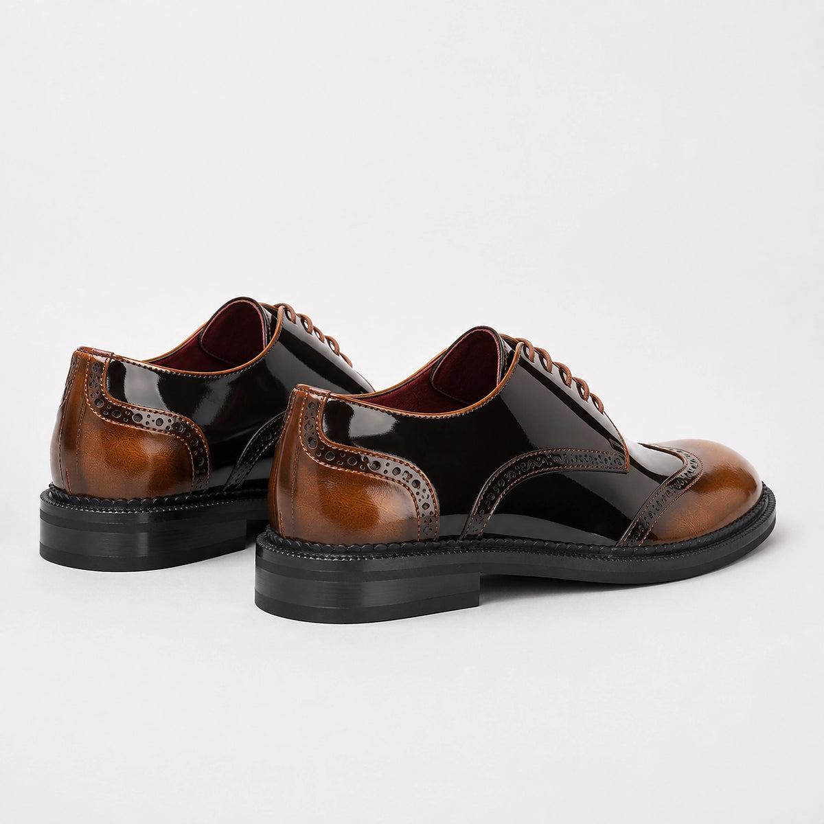 Halford Leather Brogue Oxford — Black And White (mens shoe angle)