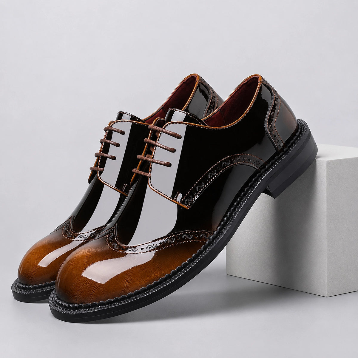 Halford Leather Brogue Oxford — Black And White (mens shoe pedestal)