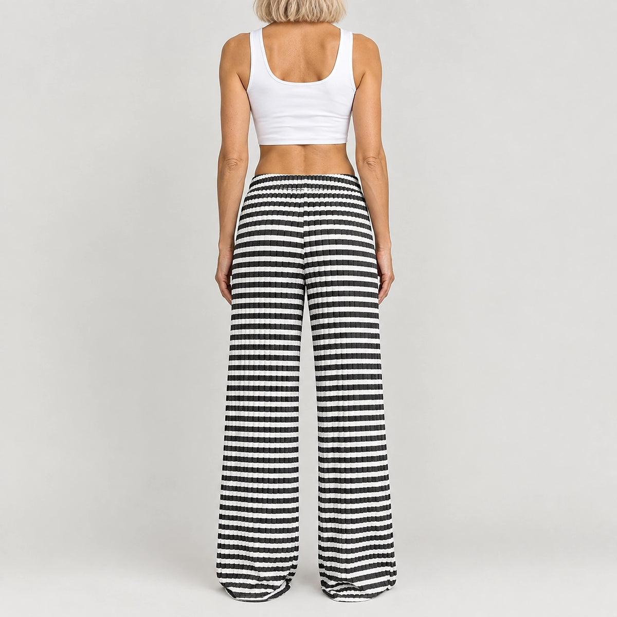 Delwyn Ribbed Drawstring Pants — Black And White Stripes (apparel back)