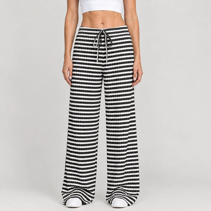 Delwyn Ribbed Drawstring Pants — Black And White Stripes (apparel detail)