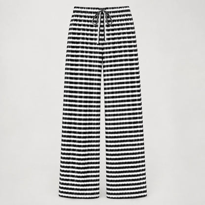 Delwyn Ribbed Drawstring Pants — Black And White Stripes (apparel solo)