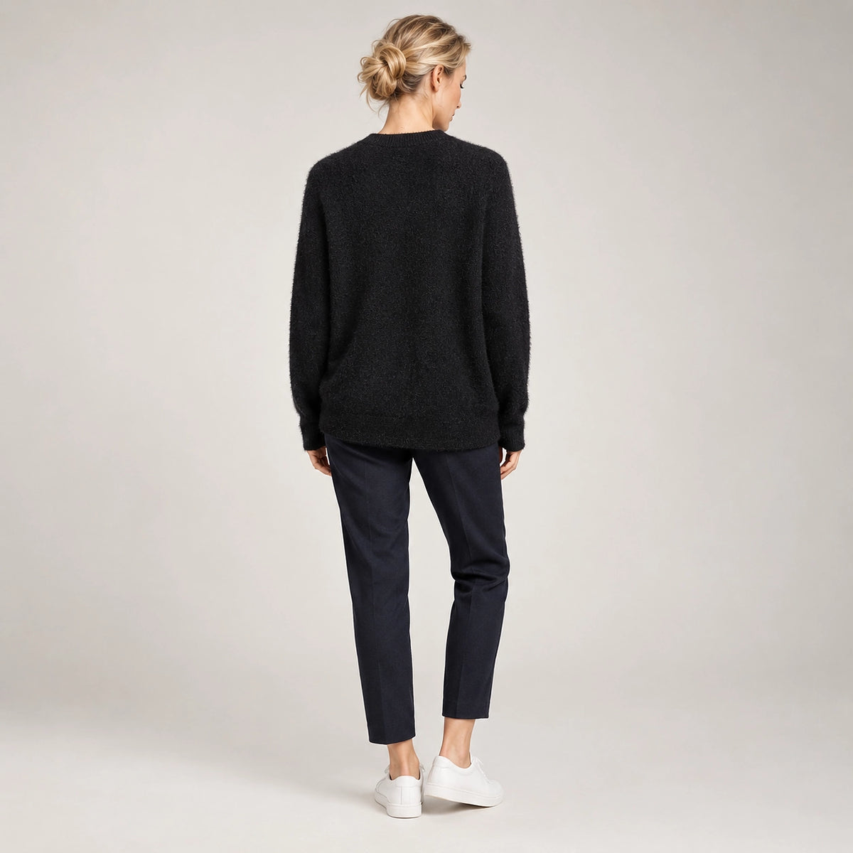 Beloru Cashmere Crewneck Sweater — Black (apparel back)