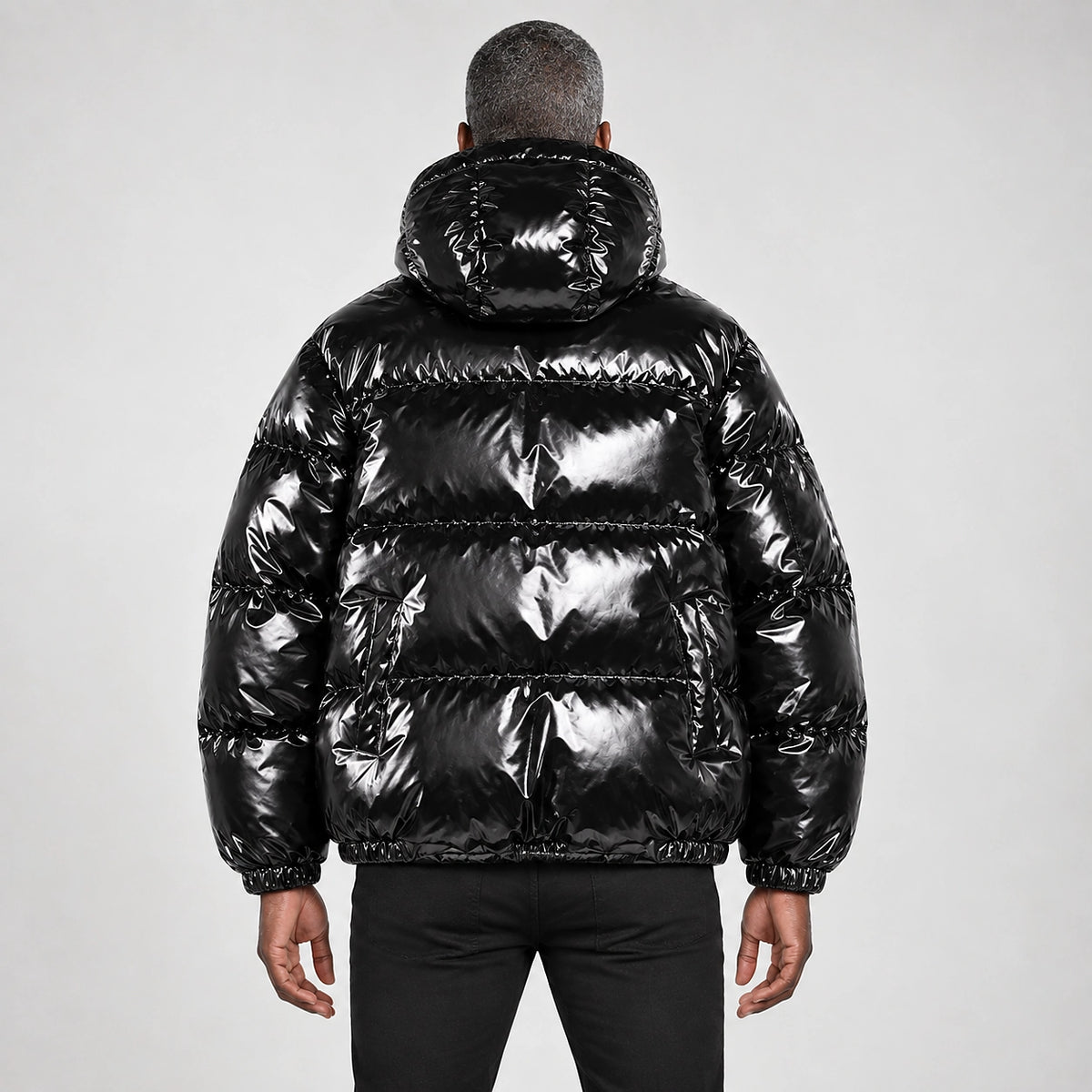 Byrne Glossy Puffer Jacket — Black (apparel back)