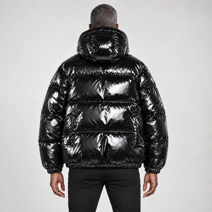 Byrne Glossy Puffer Jacket — Black (apparel back)