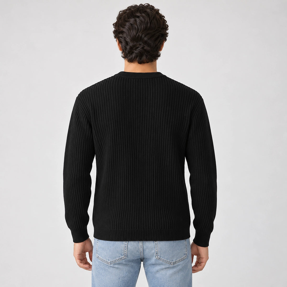 Harlen Ribbed Crewneck Sweater — Black (apparel back)