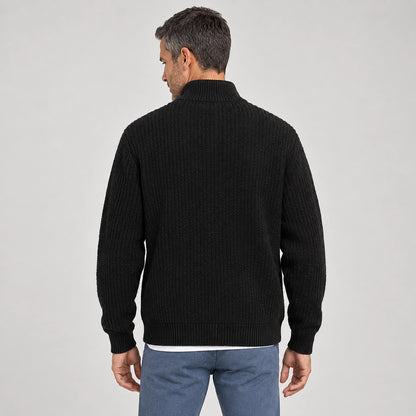 Daxton Ribbed Knit Cardigan — Black (apparel back)