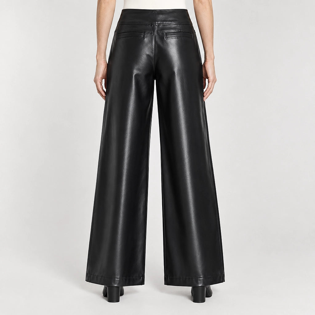 Helyos Leather Wide Leg Pants — Black (apparel back)