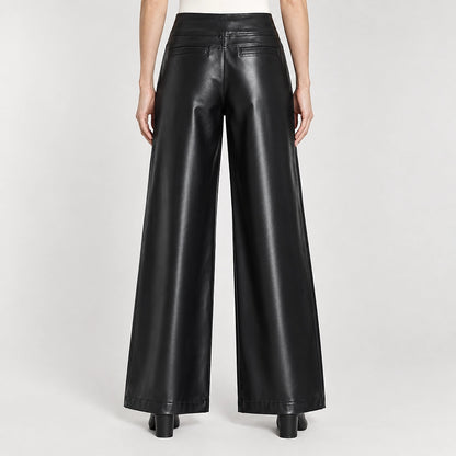 Helyos Leather Wide Leg Pants — Black (apparel back)