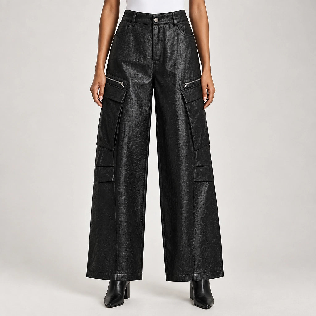 Brevel Leather Cargo Pants — Black (apparel back)