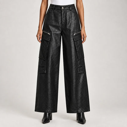Brevel Leather Cargo Pants — Black (apparel back)