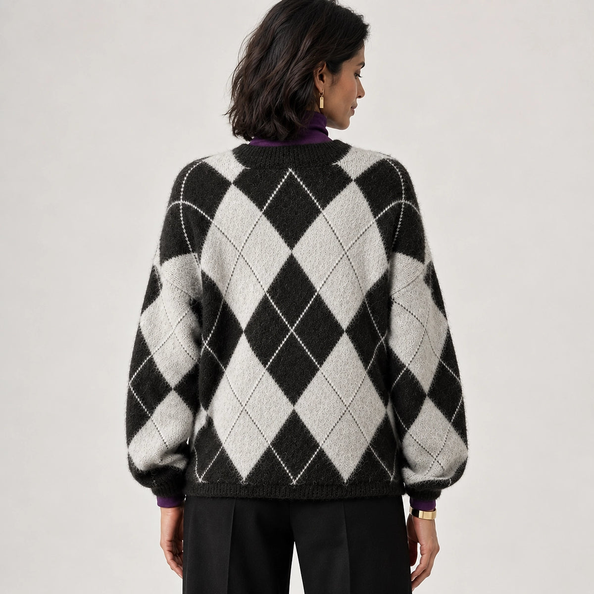 Halwyn Argyle Knit Sweater — Black (apparel back)