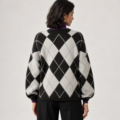 Halwyn Argyle Knit Sweater — Black (apparel back)