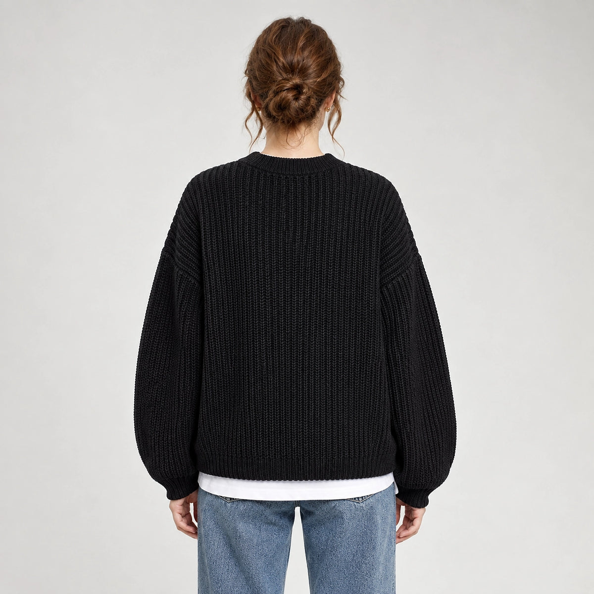 Brynn Ribbed Knit Sweater — Black (apparel back)