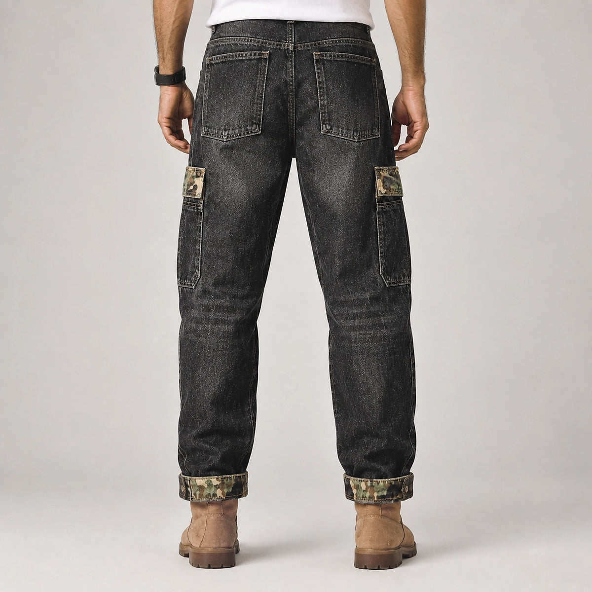 Breckon Cotton Cargo Jeans — Black (apparel back)