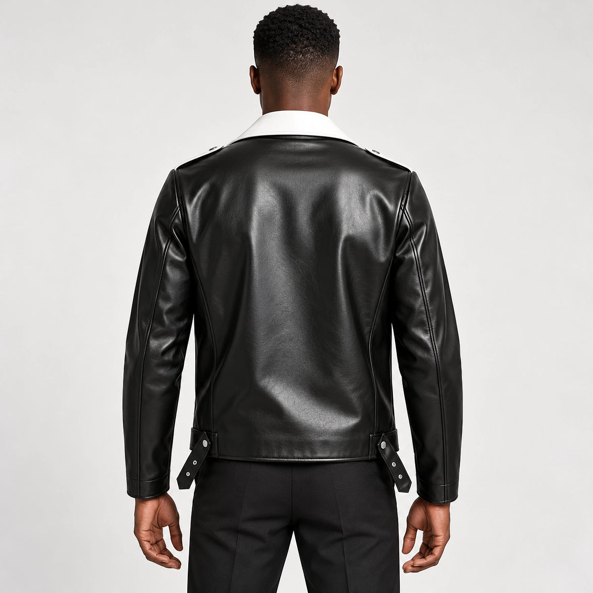 Marovienne Leather Biker Jacket — Black (apparel back)