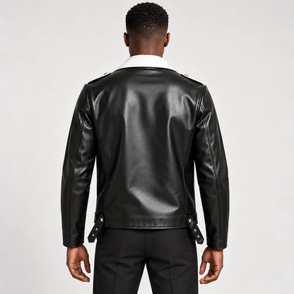 Marovienne Leather Biker Jacket — Black (apparel back)