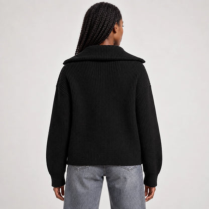 Pelara Ribbed Knit Cardigan — Black (apparel back)
