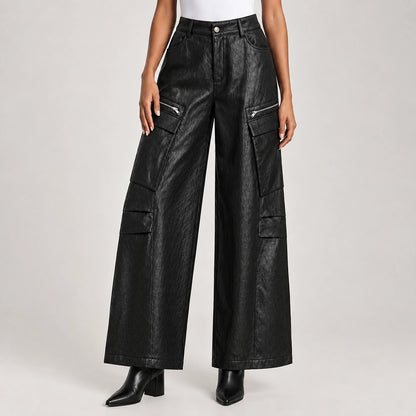Brevel Leather Cargo Pants — Black (apparel detail)