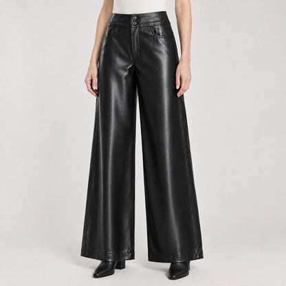 Helyos Leather Wide Leg Pants — Black (apparel detail)