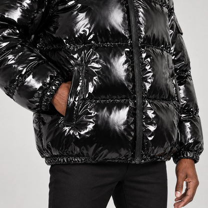 Byrne Glossy Puffer Jacket — Black (apparel detail)