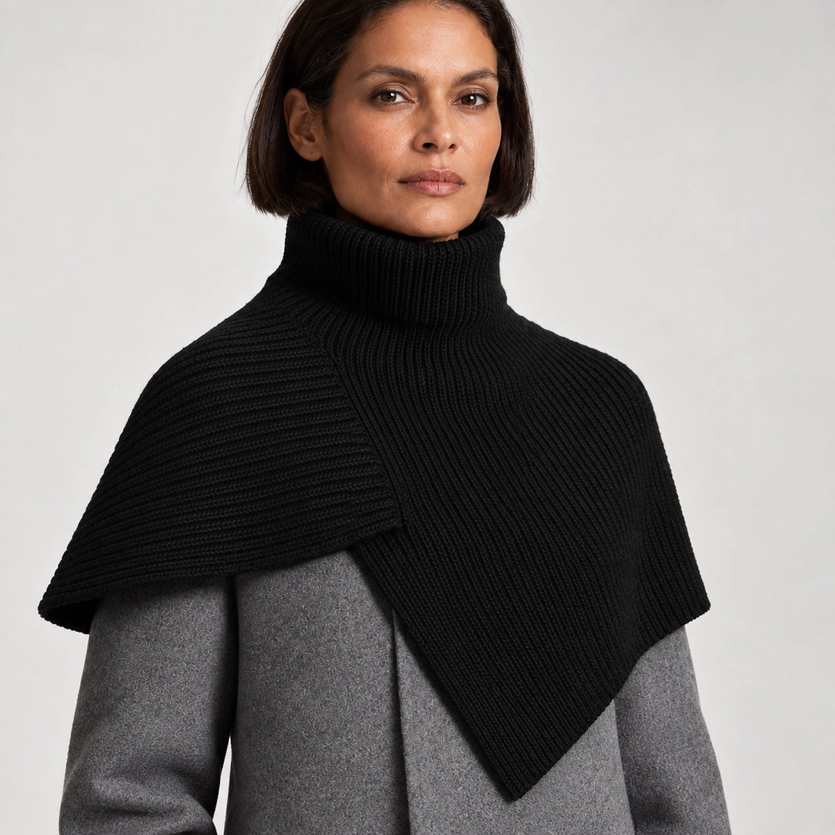 Belvara Ribbed Knit Wrap — Black (apparel detail)