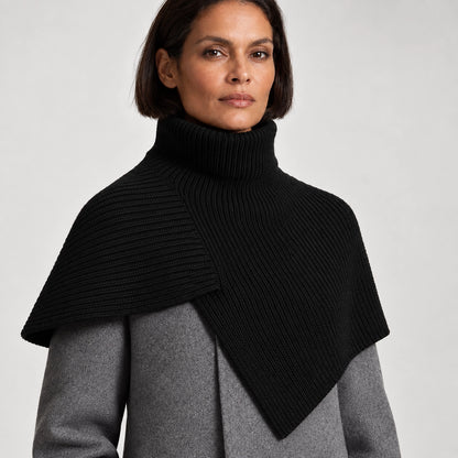 Belvara Ribbed Knit Wrap — Black (apparel detail)