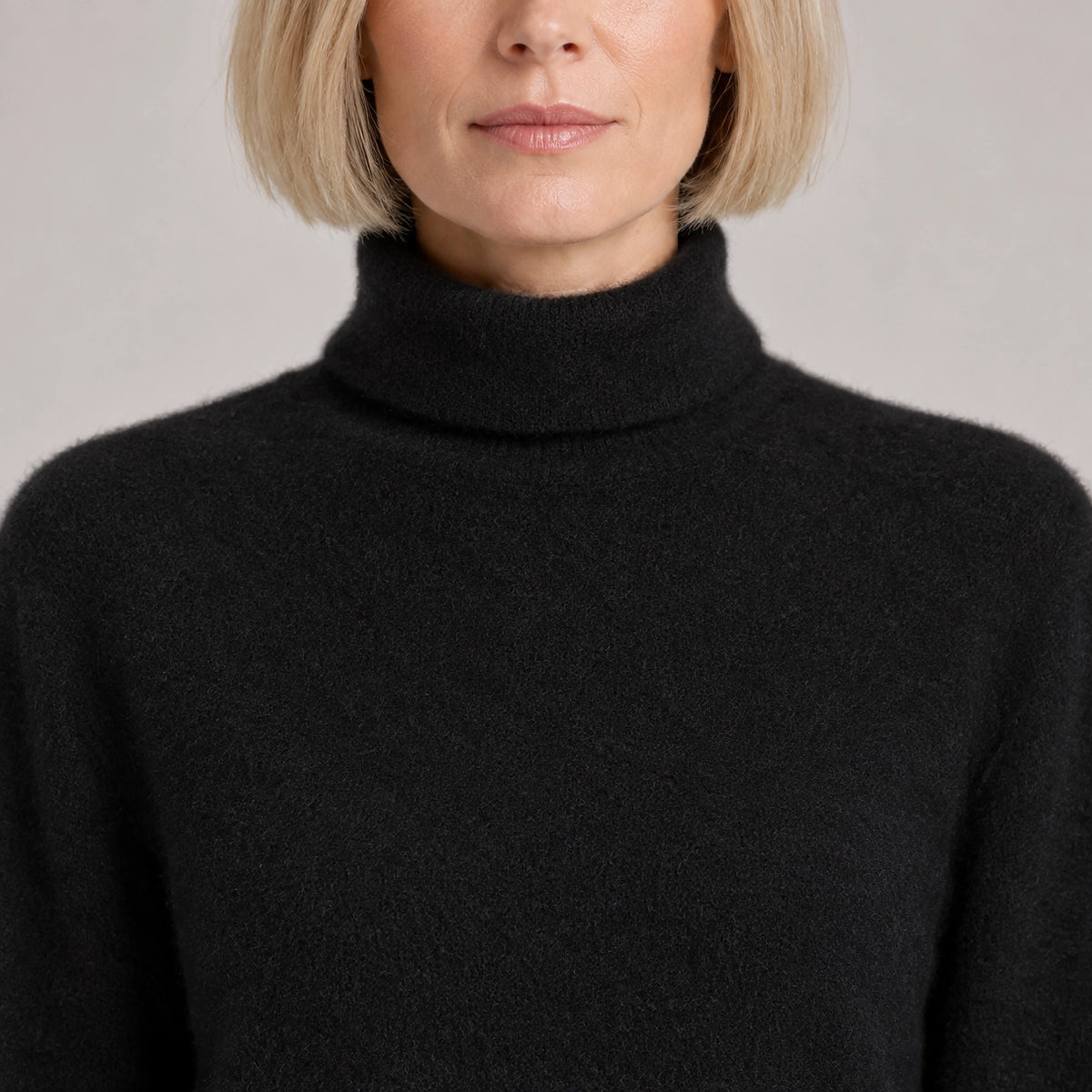 Halomi Cashmere Turtleneck Sweater — Black (apparel detail)