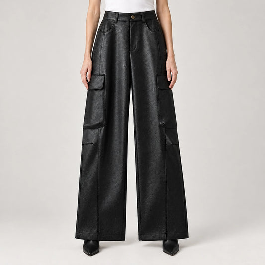 Brenna Leather Cargo Pants — Black (apparel detail)