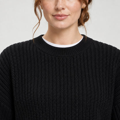 Brynn Ribbed Knit Sweater — Black (apparel detail)